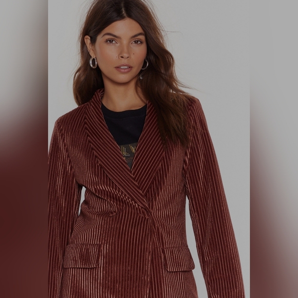 Nasty Gal Collection Relaxed Velvet Striped Blazer Size 10 - Picture 4 of 16